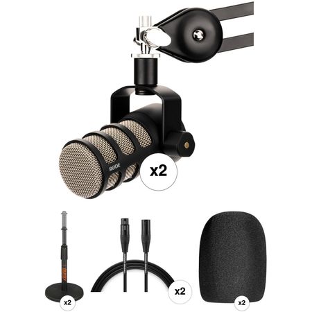 Kit de Micrófonos para Podcasting Rode Podmic para 2 Personas con 2 Soportes de Mesa y 2 Cables Xlr