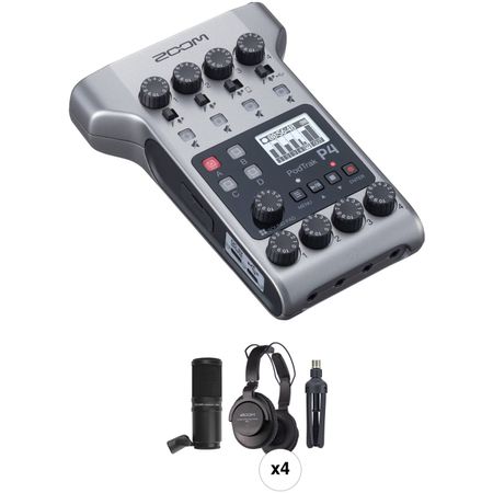 Kit de Micrófonos para Podcast de 4 Personas y Grabador Portátil Multitrack Zoom Podtrak P4