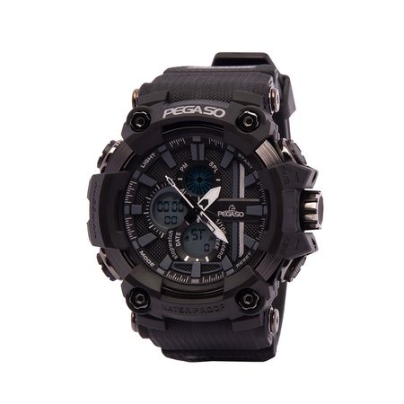 RELOJ PEGASO P1801A ACUÁTICO DOBLE HORA COLOR NEGRO CON GRIS 1017178 Reloj Pegaso P1801A Acuático Doble Hora Color Negro con Gris
