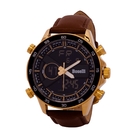 Reloj Boselli B522C Acuático Doble hora Color Marrón con Dorado