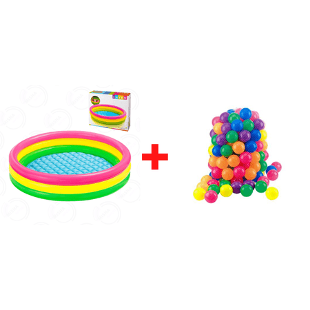 Combo Piscina Intex Arcoiris de 1.14 x 25 cm + Pack de 100 Pelotas Multicolores