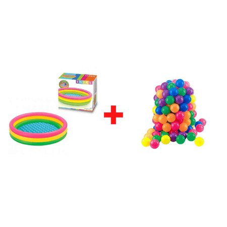 Combo Piscina Intex Arcoiris de 86 x 25 cm + Pack de 100 Pelotas Multicolores