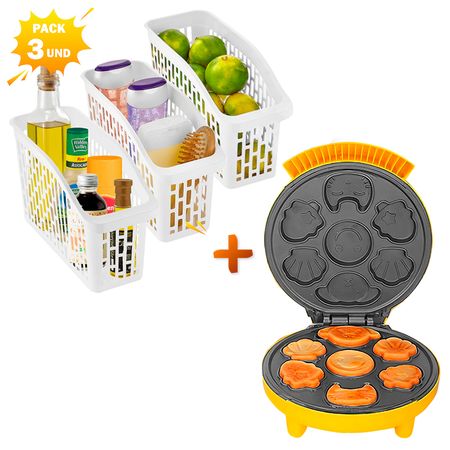 Waflera Eléctrica  Antiadherente Y Pack X3 Cesta Recipiente BL Waflera Eléctrica Antiadherente Y Pack X3 Cesta Recipiente BL