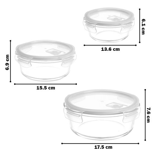 Set de 3 Táper Hermético de Vidrio Redondo O55 Y Lonchera 3