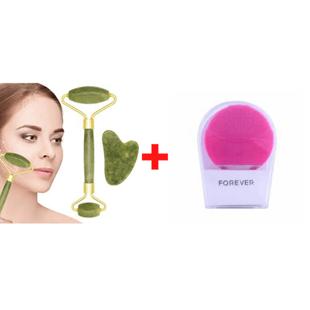 Combo Rodillo Masajeador Facial de Jade + Limpiador Facial Forever Recargable