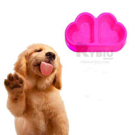 Plato Corazon Doble Rosado para Mascotas