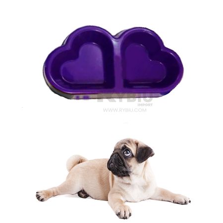 Plato Doble Morado en Forma de Corazon para Mascotas