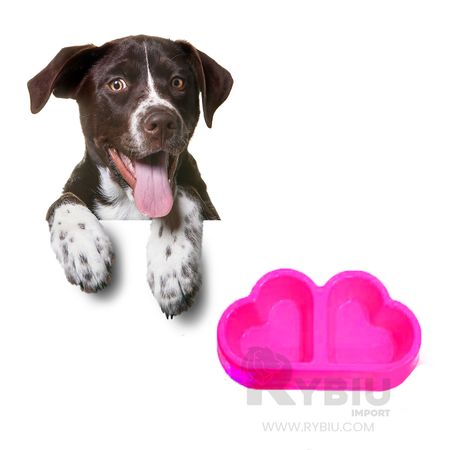 Plato Rosado Corazon de Plastico con Bebedero para Mascota