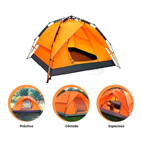 Carpa 4 Personas de Color Anaranjado Grande para Naturaleza