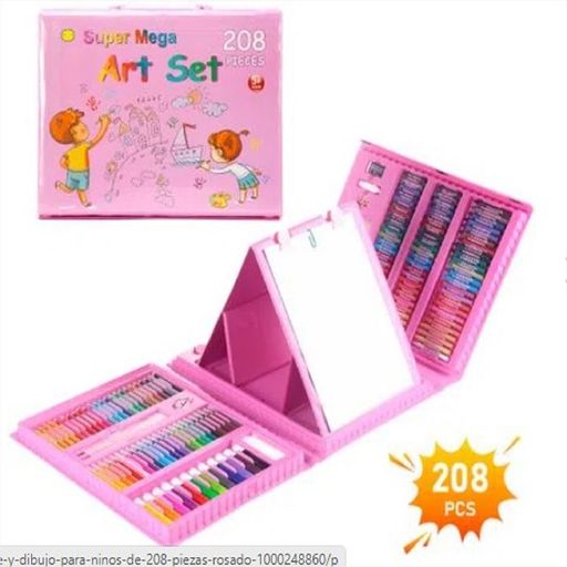 Kit De Colores 208 Piezas Juego Arte Y Dibujo Creativo Rosa. GENERAL