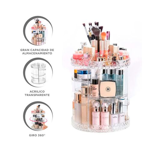 Organizador de maquillaje giratorio de 360 grados, 3 capas de gran  capacidad, organizador de perfume transparente, almacenamiento de  cosméticos