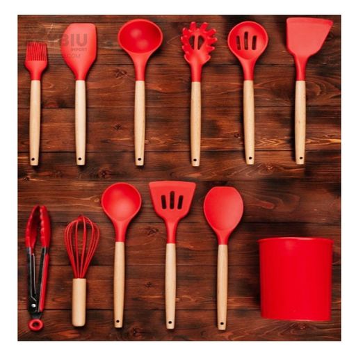 Set Utensilios Para Cocina En Silicona 12 Piezas Rojo GENERICO