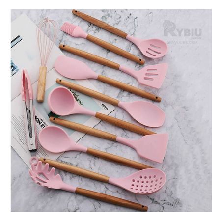Kit de 12 Piezas de Utensilios para Cocina Rosa