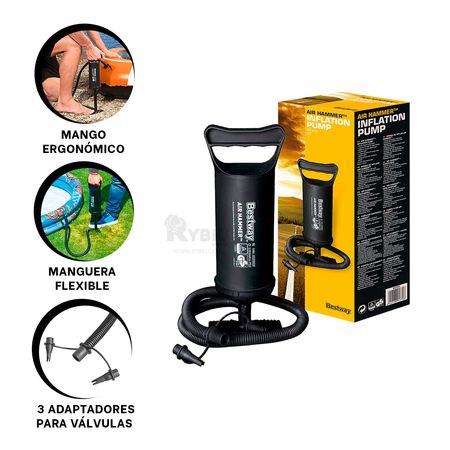 Inflador Negro Manual con Adaptadores para Valvulas