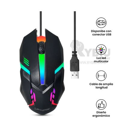 Mouse Gaming con Luces Multicolor y Conector USB