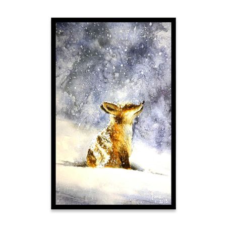 Cuadro Winter fox in snow 30x45 Papel de Algodón Marco Negro
