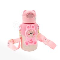 Termo Kawai 3d de Animalitos con Correa 520 ml Color Rosado