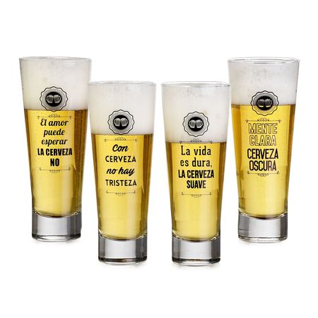 Vaso Cervecero de Vidrio Crisa Decorado 4 Piezas 390 ml o 13.1 oz