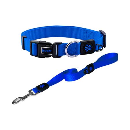 Collar Para Perro Doco Nylon Ajustable L Azul Y Correa