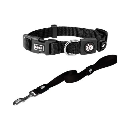 Collar Para Perro Doco Nylon Ajustable L Negro Y Correa