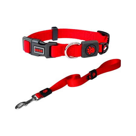 Collar Para Perro Doco Nylon Ajustable L Rojo Y Correa