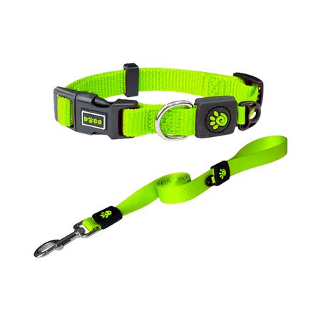 Collar Para Perro Doco Nylon Ajustable Xl Verde Y Correa