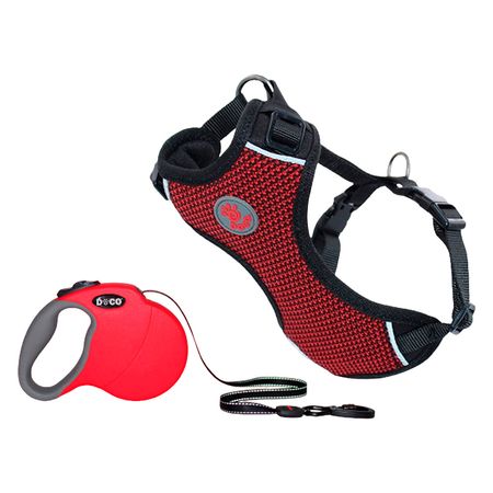 Pechera Perro Doco Comfortable M Rojo Y Correa Retractil