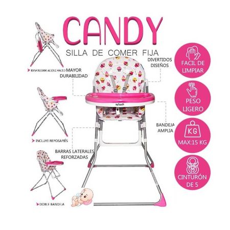 Silla de comer Bandeja Plegable Infanti CANDY Rosado