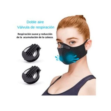 Mascarilla Deportiva KN95 + Filtro de Carbón PM2.5 + 2 Válvulas Negro Mascarilla Sport + 1 filtro de Carbon Activado 5 capas, certificado y 2 válvulas.