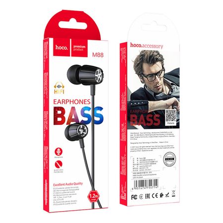 Audífonos con cable 1,2m Universal Hoco M70 Negro Micrófono De Alta Calidad y Durabilidad