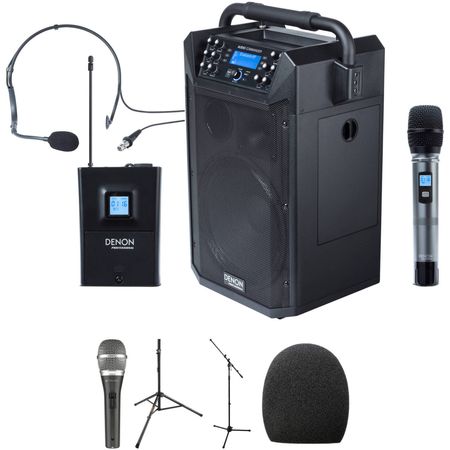 Denon Audio Commander Mobile PA Kit con dos micrófonos inalámbricos, un micrófono con cable y sop... Denon Audio Commander Mobile Pa Kit con dos micrófonos inalámbricos, un micrófono con cable y soporte