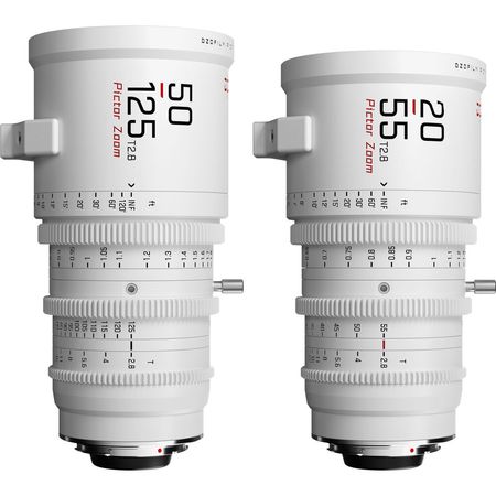 Paquete de lentes de zoom DZOFilm Pictor 20-55 mm y 50-125 mm T2.8 Super35 (montura PL y EF, blanco) Dzofilm PICTOR 20-55 mm y 50-125 mm T2.8 Super35 zoom lente paquete (PL y MONTE EF, blanco)