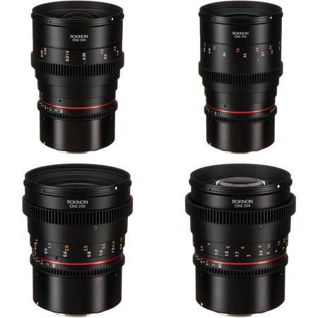 Rokinon 24, 35, 50 y 85 mm T1.5 Paquete de lentes de montura RF Canon Cine DSX de alta velocidad Rokinon 24, 35, 50 y 85 mm T1.5 Cine de alta velocidad DSX Canon RF Montaje de lente de montaje