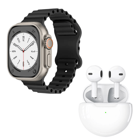 Pack Smartwatch H11 Ultra Plus Negro y Audífonos Pro 6 Blanco