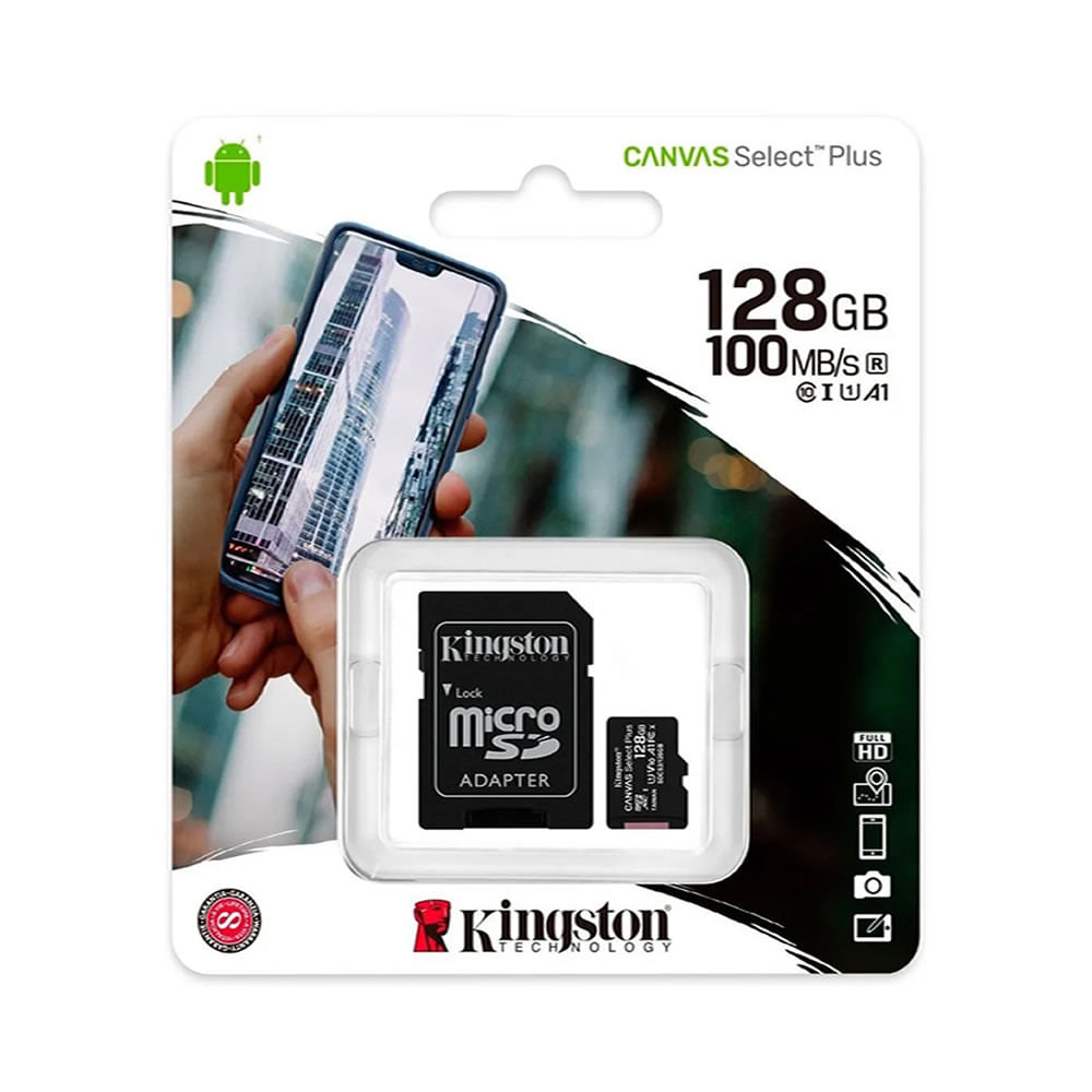 Memoria Micro SD Kingston 128GB Clase 10-100MB/S Canvas Select Plus