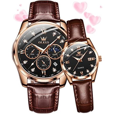 Juego de Relojes de Lujo Olevs Gj-Os-G2888+L5522Pz-Mh para Hombre Y Mujer en Marrón
