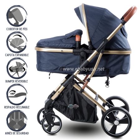 Coche Cuna Moisés De Lujo Ebaby Saturno Azul