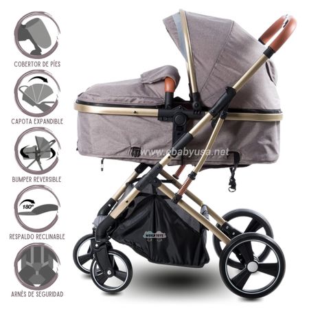 Coche Cuna Moisés De Lujo Ebaby Saturno Beige