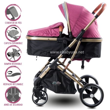 Coche Cuna Moisés De Lujo Ebaby Saturno Rosado