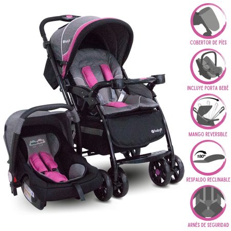 Coche Cuna Travel System Ebaby Braviar New Rosado