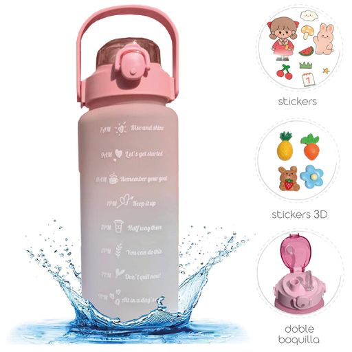 GENERICO Botella de agua Motivacional 2 Litros con Stickers 3D