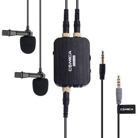 Micrófonos Lavalier Omnidireccionales Duales Comica Audio Dual.Lav D03 con Monitoreo para Cámaras Ds