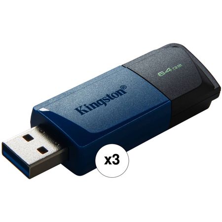 Pack de 3 Unidades de Kingston Datatraveler Exodia M Usb 3.2 Gen 1 Flash Drive de 64Gb Azul