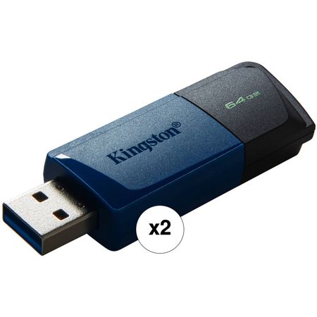 Paquete de 2 Unidades de Kingston Datatraveler Exodia M Usb 3.2 Gen 1 Flash Drive de 64Gb Azul