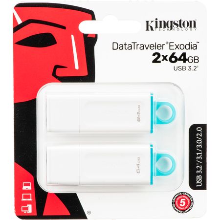 Paquete de 2 Unidades de Kingston Exodia Usb 3.2 Flash Drive de 64Gb en Color Blanco