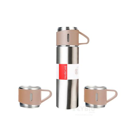 Termo de Bebidas con 2 Tazas Color Marron 500 ml