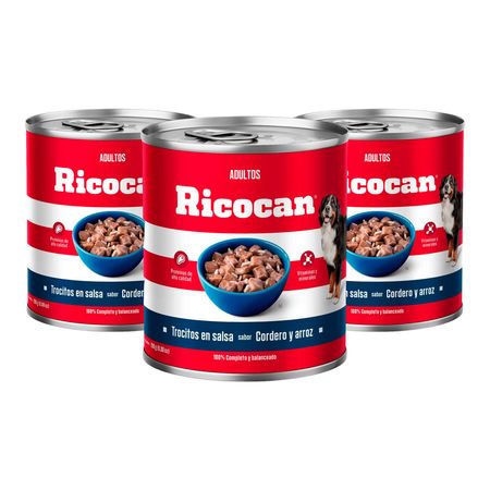 Trocitos de Cordero y Arroz Perro Adulto Ricocan 280g x3