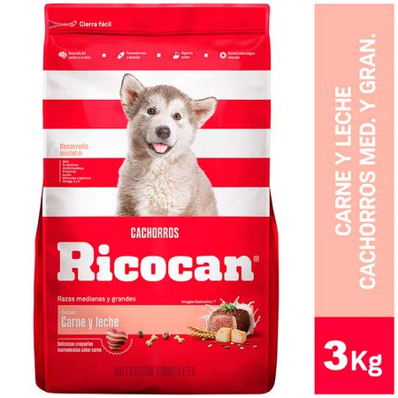 Comida Cachorro Medianos y Grandes Ricocan Carne y Leche 3kg