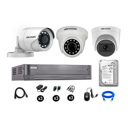 Cámaras de Seguridad Hikvision Kit 3 Vigilancia Full Hd 500Gb 1 Cámara con Audio