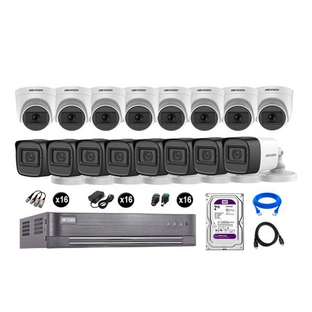 Kit 16 Cámaras de Seguridad Hikvision Audio Incorporado Full Hd 1080P Vigilancia Disco Duro 2Tb